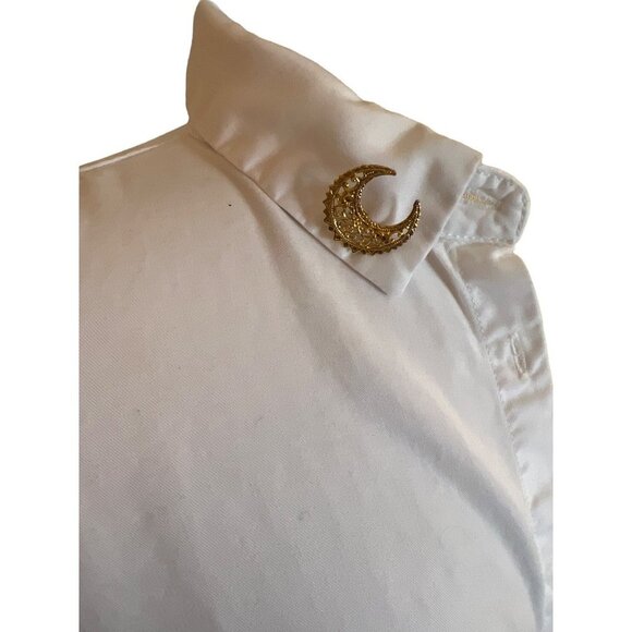 Crescent Moon Shaped Filagree Gold Tone Small Brooch Vintage Elegant - Picture 6 of 9